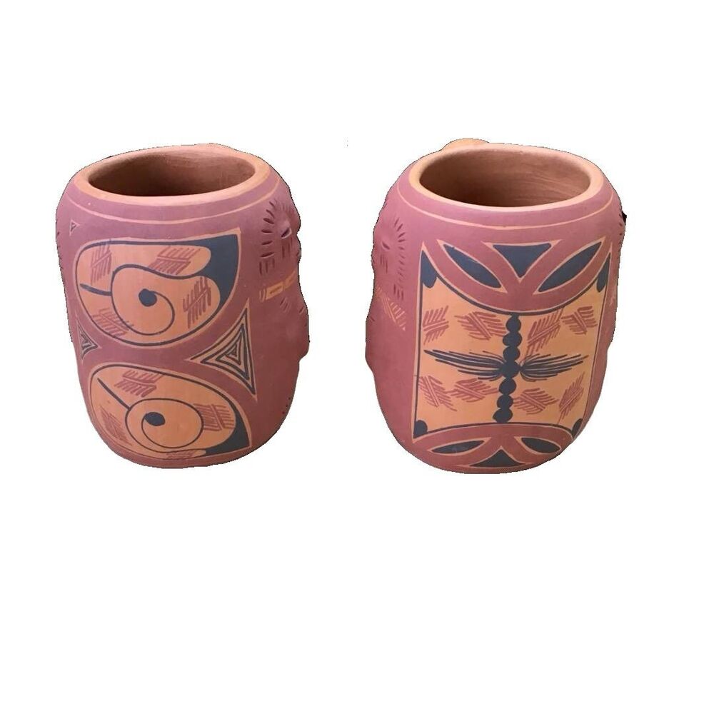 Vintage Casas Grandes Pottery Mugs Signed By Arturo Valenzuela Mexican Folk Art